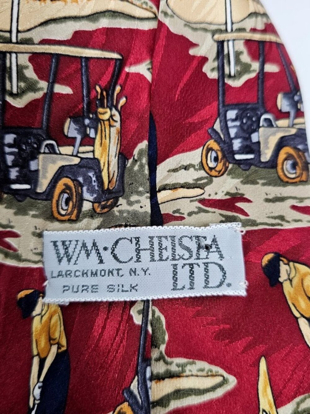 WM. CHELSEA LTD 100% Silk Tie Necktie RED NAVY GREEN GOLF PLAYER 58" Classic - Picture 5 of 6